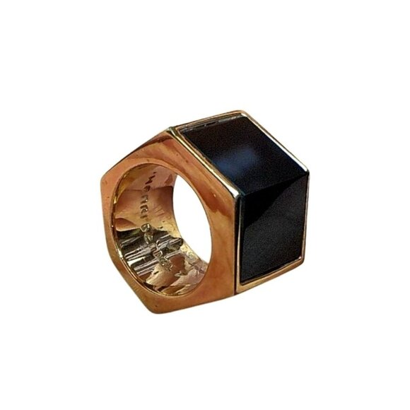 Henri Bendel Luxe Hex Semi Precious Ring Rose Gold-Plated Brass With Black Onyx - Picture 1 of 5